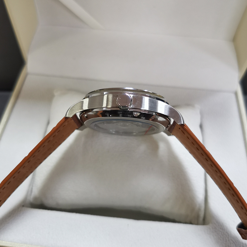 Parnis Power Reserve Brown Leather Crown