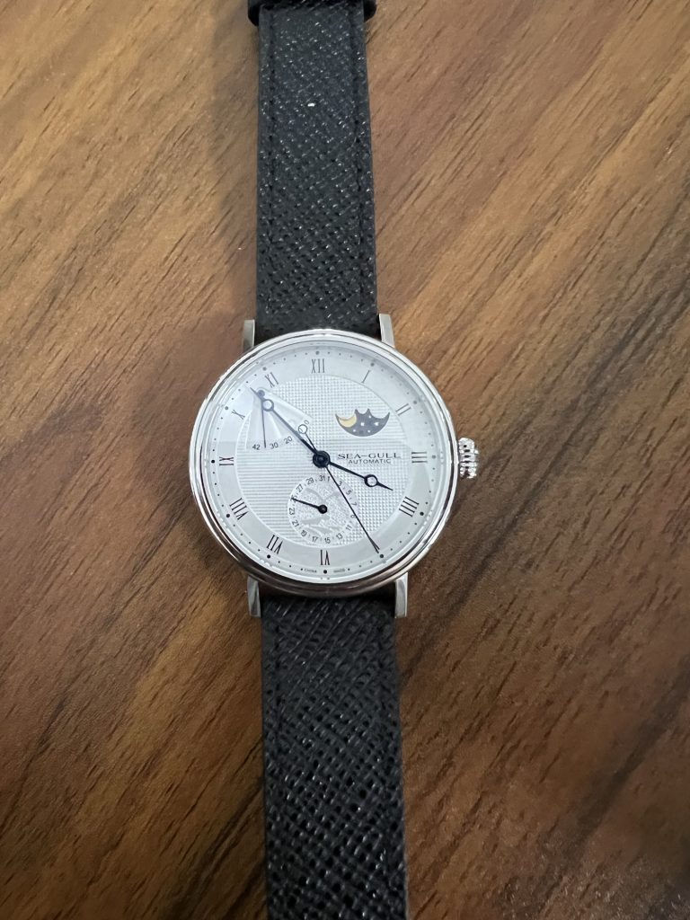 Sea-gull Moonphase Black Leather Strap